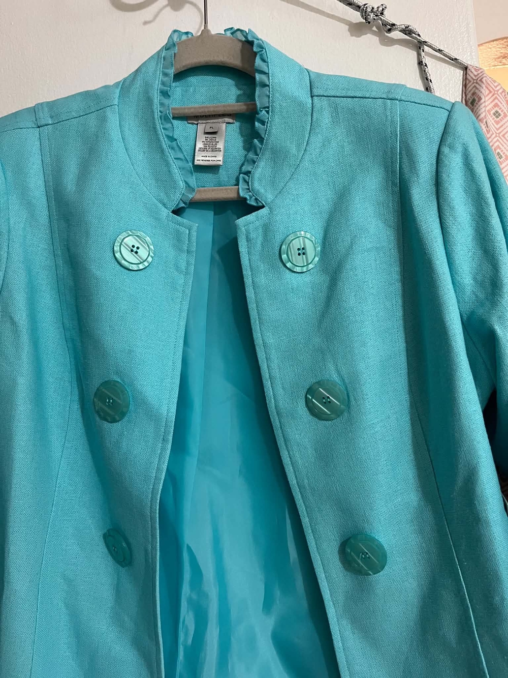 Multiples Aqua Ruffle-Cuff Collarless Jacket - Picture 6 of 11